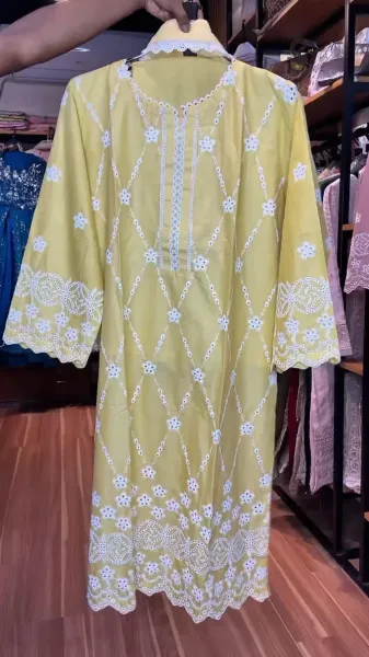Pakistani Original Hayat’s Embroidered Stitched Cotton 3Pcs _ Yellow 